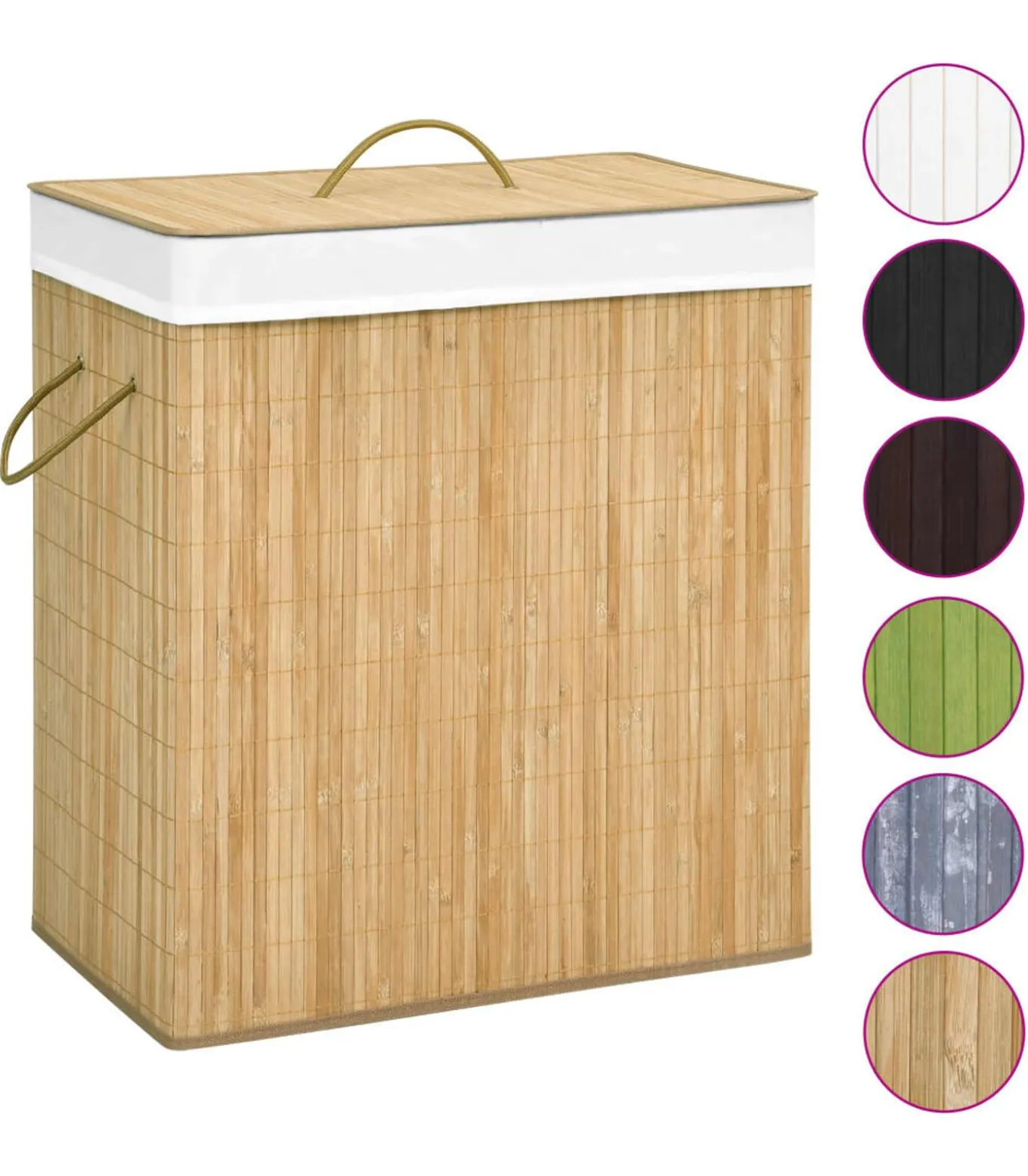 Wasmand met 2 vakken 100 L bamboe