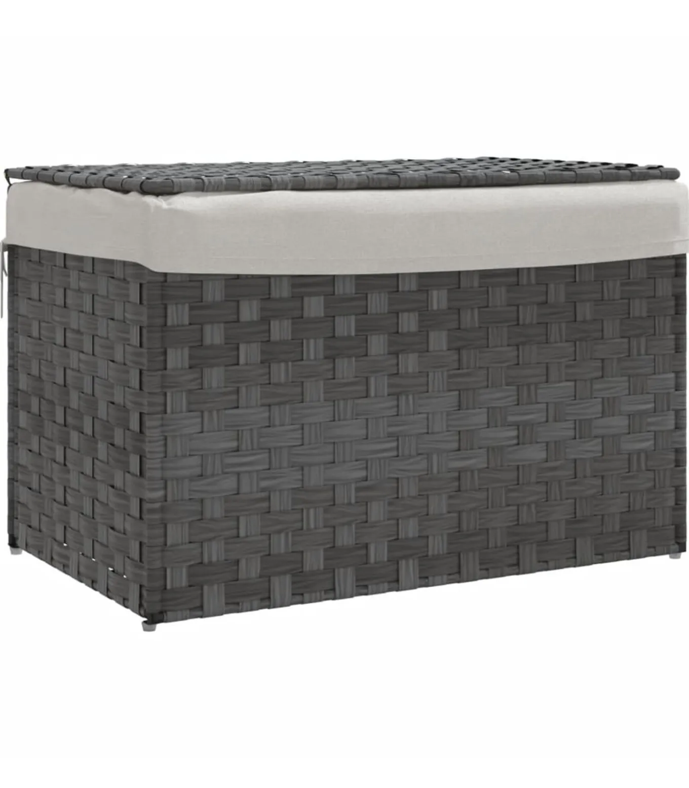 Wasmand met deksel 55,5x35x34 cm poly rattan grijs