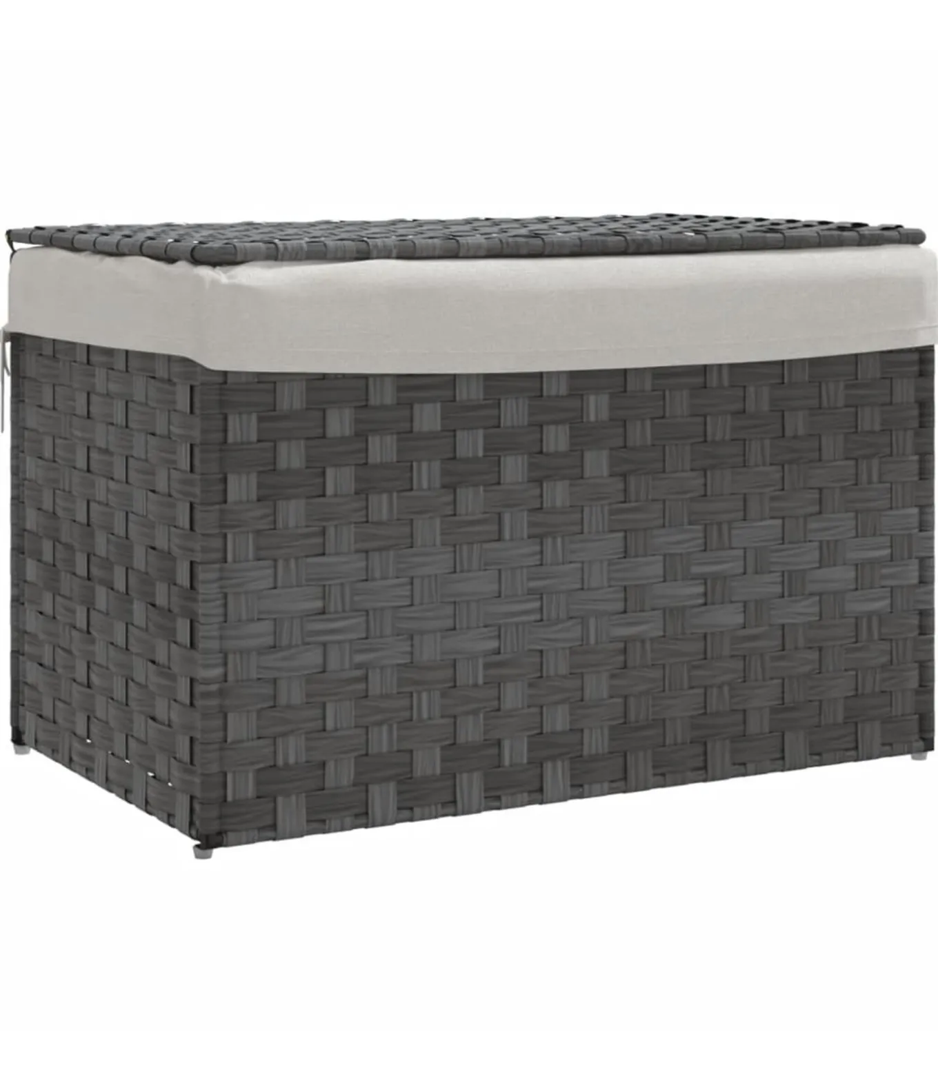 Wasmand met deksel 55,5x35x34 cm poly rattan grijs