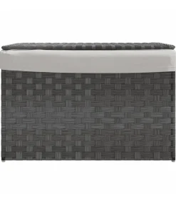 Wasmand met deksel 55,5x35x34 cm poly rattan grijs
