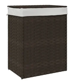 Wasmand met deksel 46x33x60 cm poly rattan donkerbruin