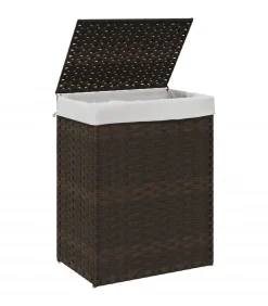 Wasmand met deksel 46x33x60 cm poly rattan donkerbruin