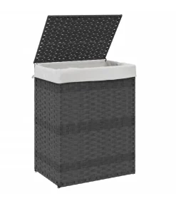 Wasmand met deksel 46x33x60 cm poly rattan grijs