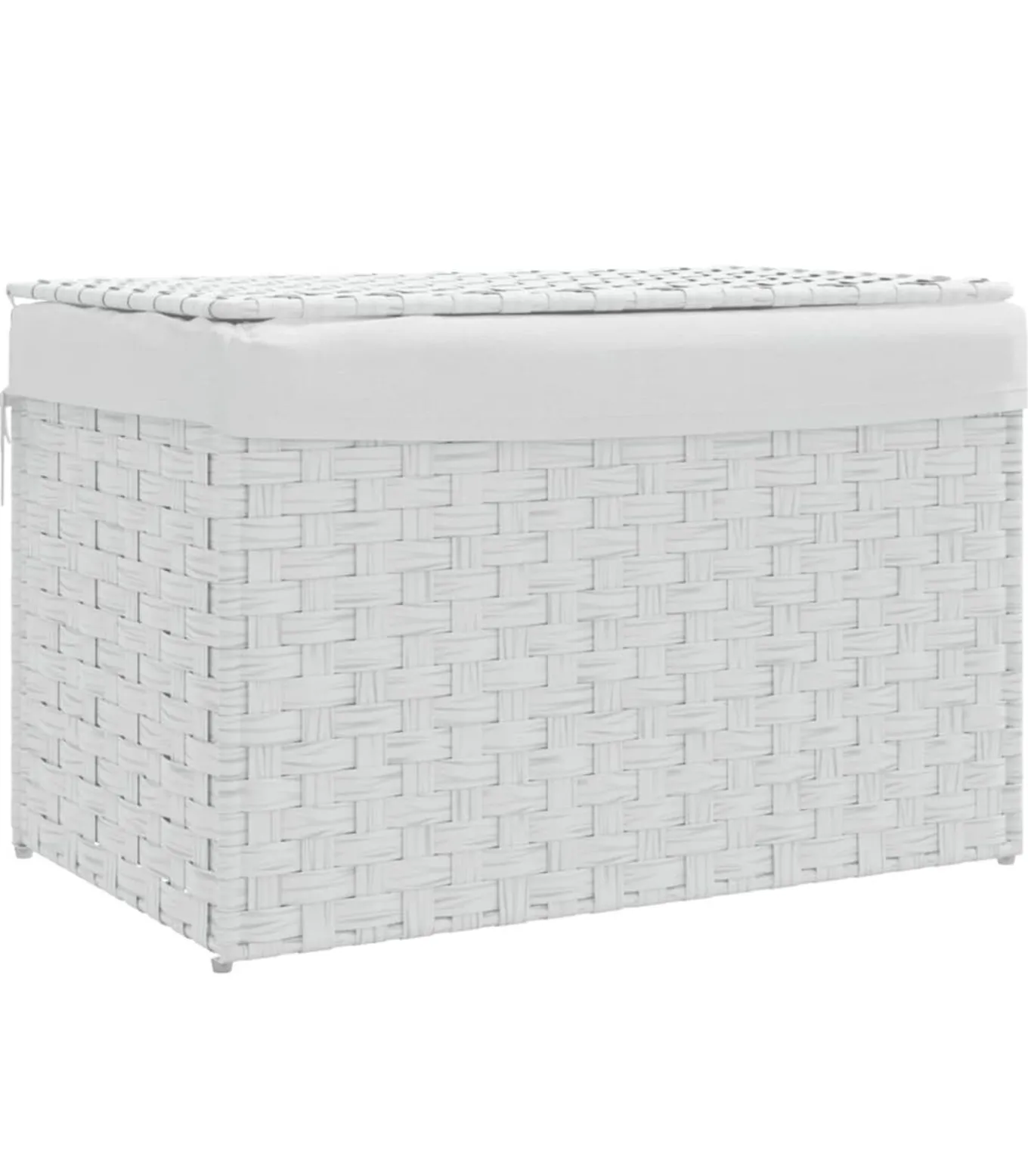 Wasmand met deksel 55,5x35x34 cm poly rattan wit