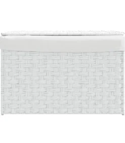 Wasmand met deksel 55,5x35x34 cm poly rattan wit