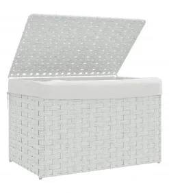 Wasmand met deksel 55,5x35x34 cm poly rattan wit