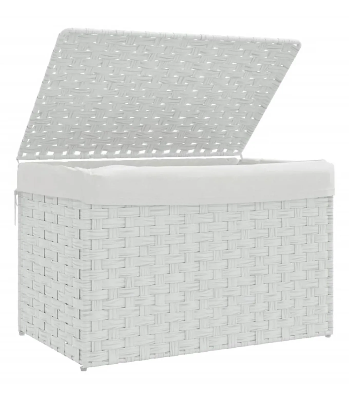 Wasmand met deksel 55,5x35x34 cm poly rattan wit
