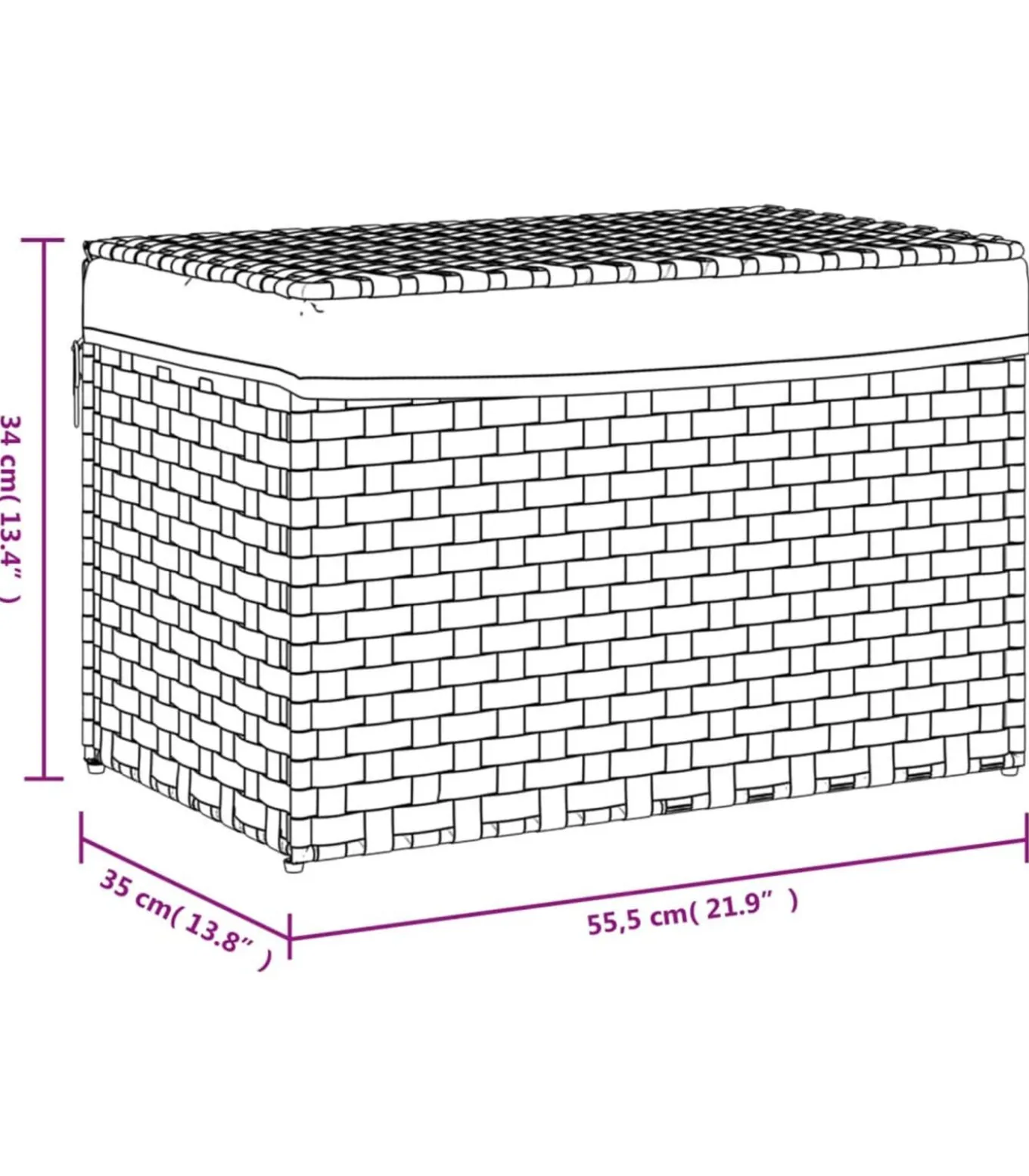 Wasmand met deksel 55,5x35x34 cm poly rattan wit