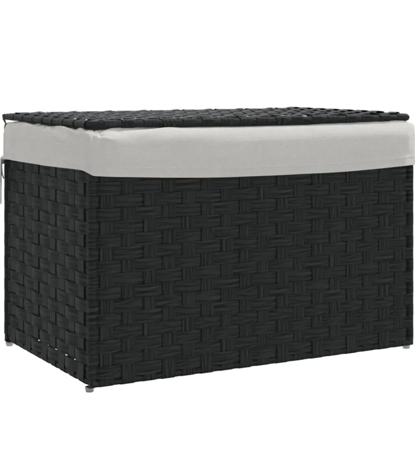 Wasmand met deksel 55,5x35x34 cm poly rattan zwart