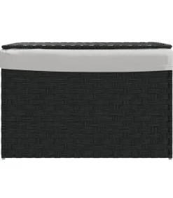 Wasmand met deksel 55,5x35x34 cm poly rattan zwart