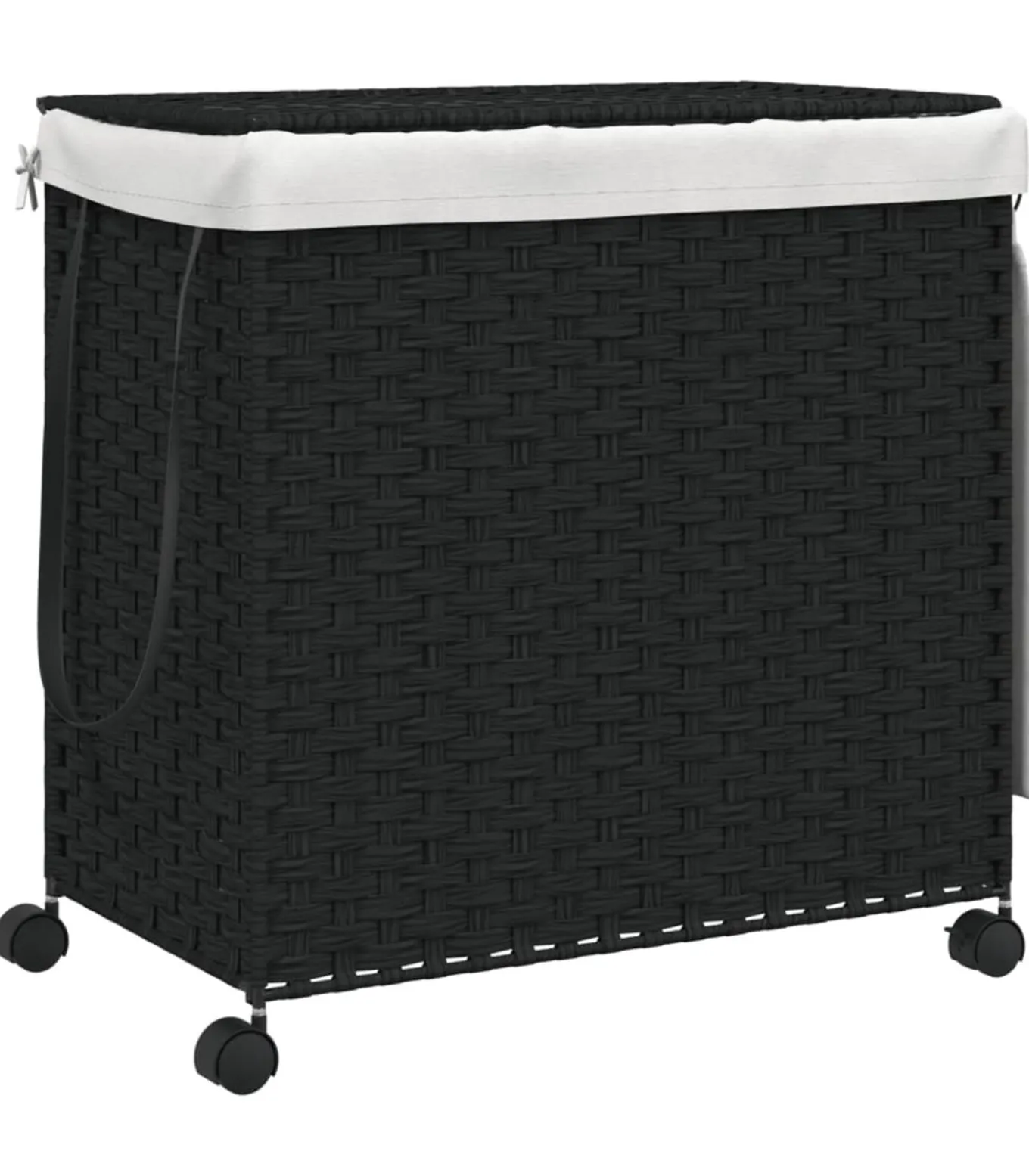 Wasmand op wielen 60x35x60,5 cm rattan zwart