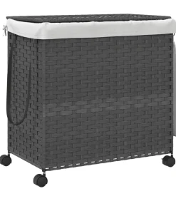 Wasmand op wielen 60x35x60,5 cm rattan grijs