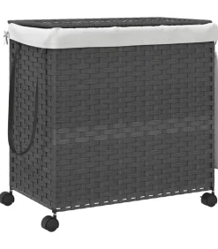 Wasmand op wielen 60x35x60,5 cm rattan grijs