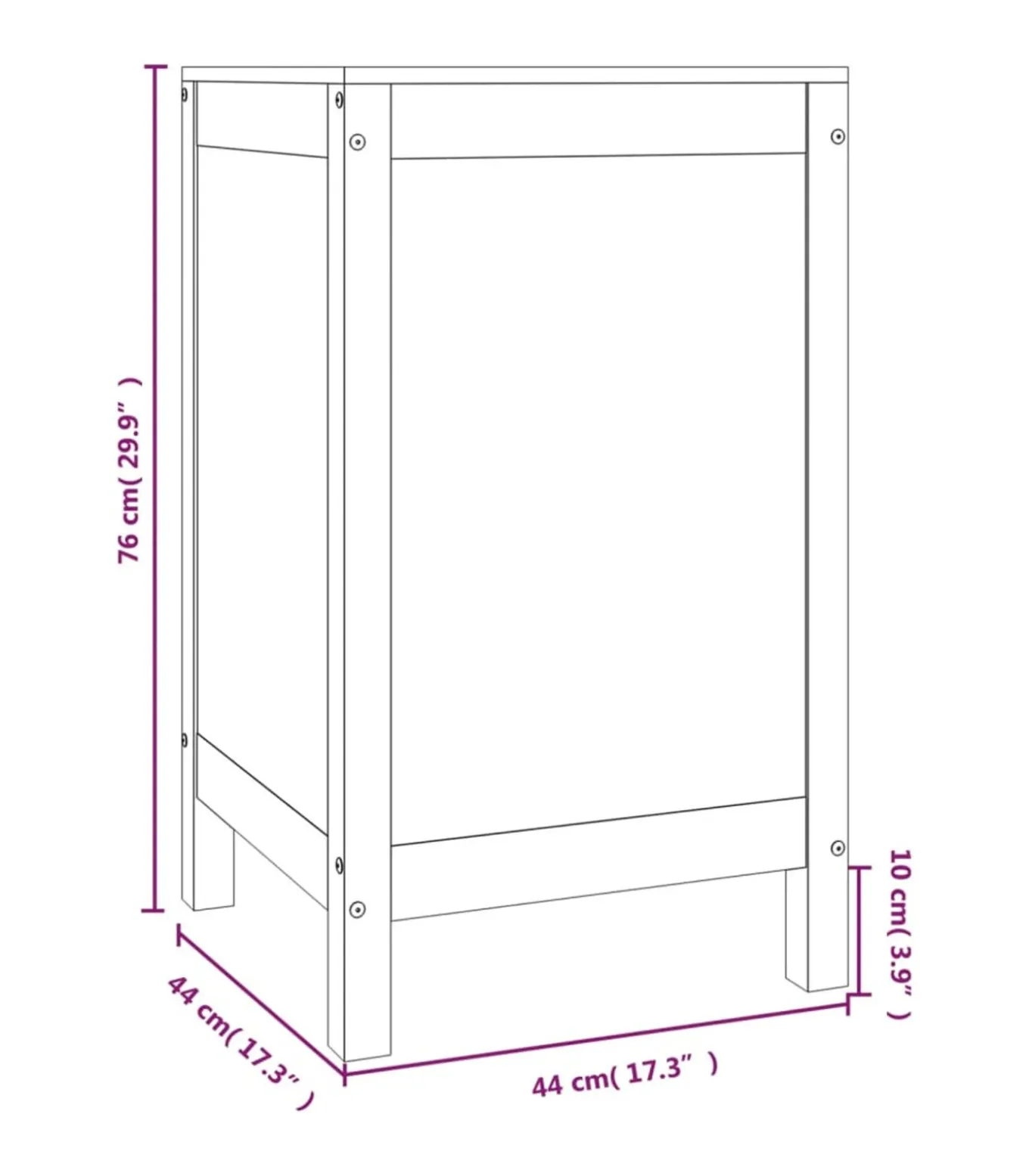 Wasmand 44x44x76 cm massief grenenhout
