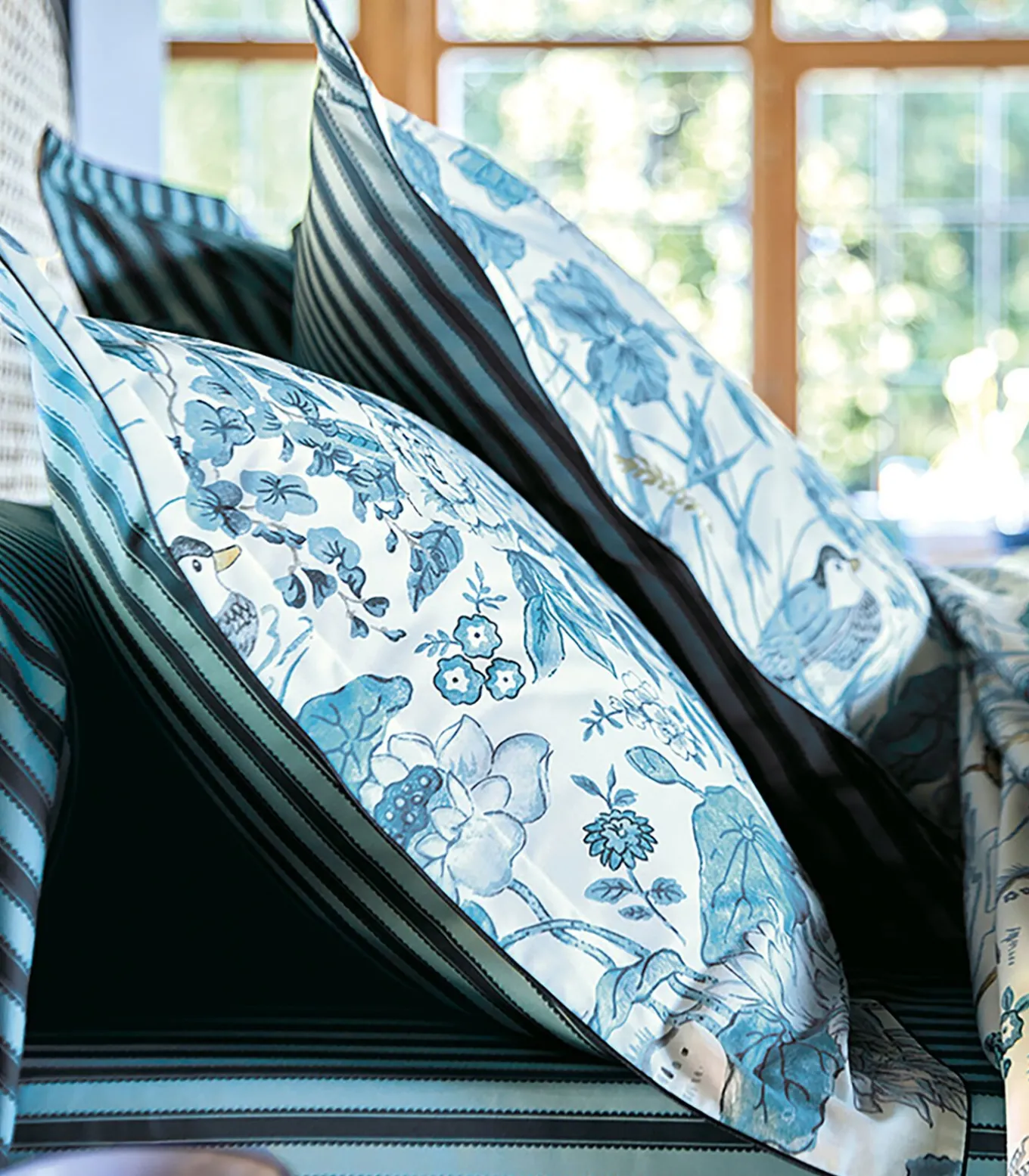 WATER GARDEN Bleu - Hoeslaken Satijn katoen