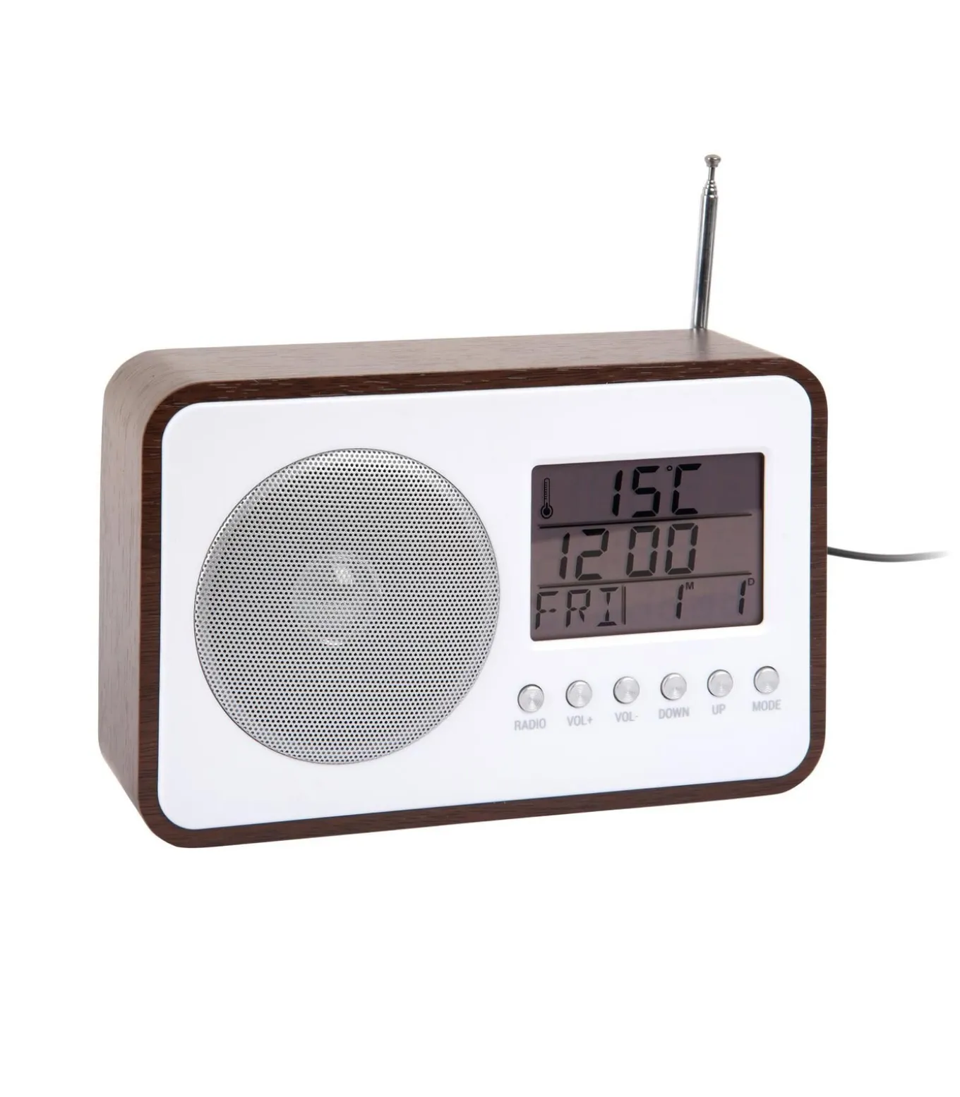 Wekker Fm Radio - Donker hout - 19.2x6.6x12.5cm