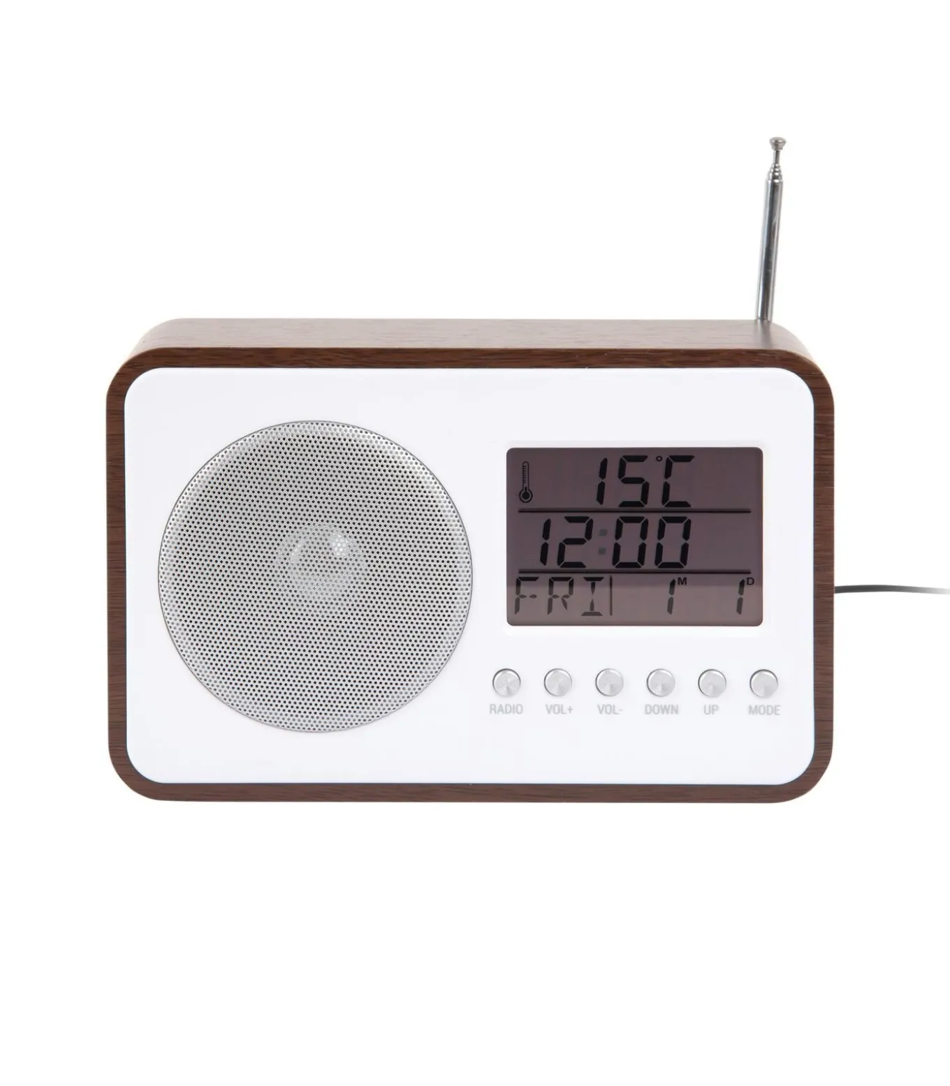 Wekker Fm Radio - Donker hout - 19.2x6.6x12.5cm