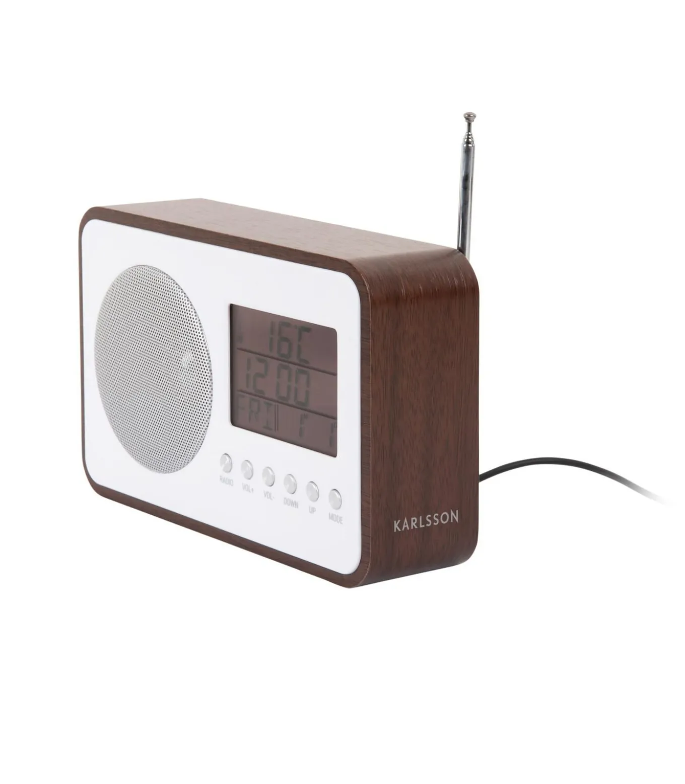 Wekker Fm Radio - Donker hout - 19.2x6.6x12.5cm