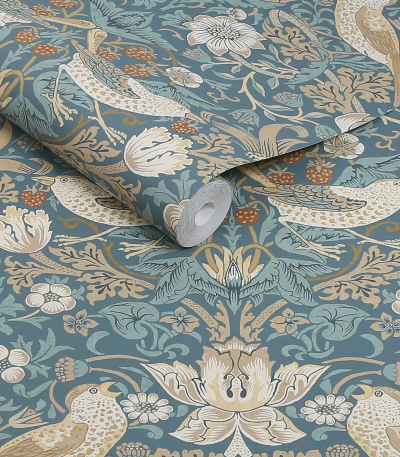 William Morris at Home Vliesbehang - Strawberry Thief Washed Blue - 1000x52