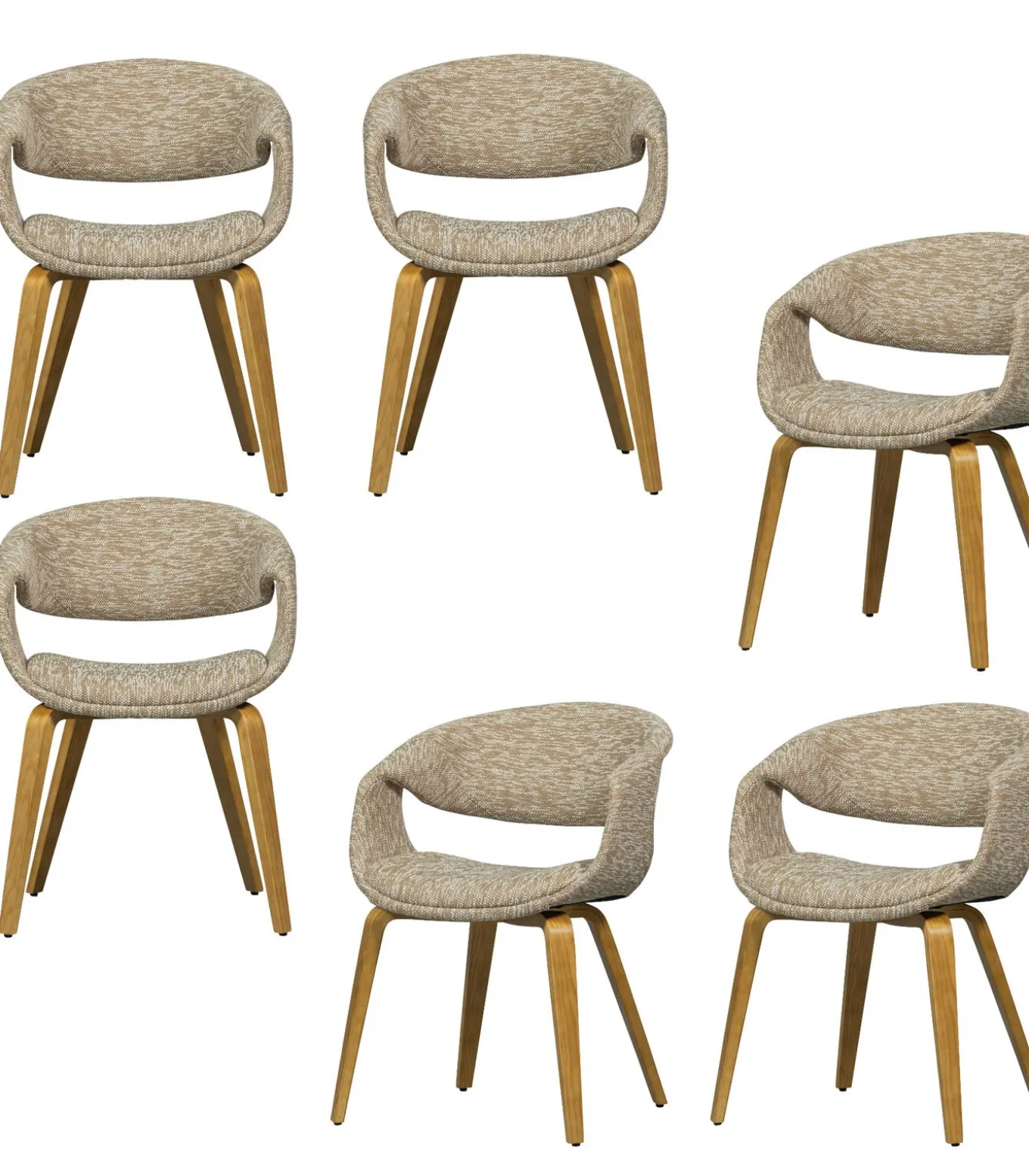 Yossi Eetkamerstoelen Met Houten Naturel Poot - Zand - Set van 6