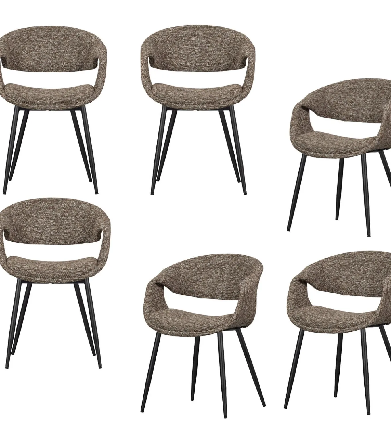 Yossi Eetkamerstoelen Metalen Zwarte Poot - Bruin - Set van 6