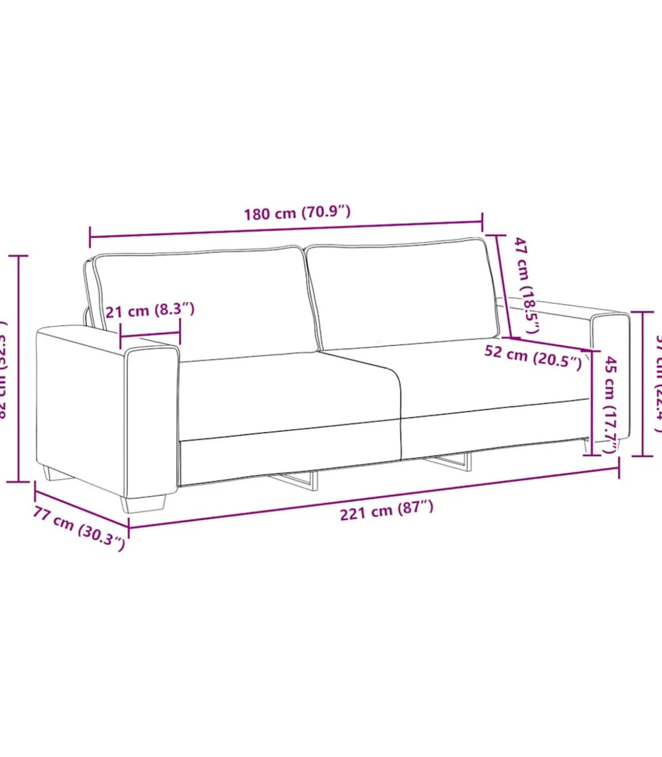 3-zitsbank 180 cm stof donkergrijs