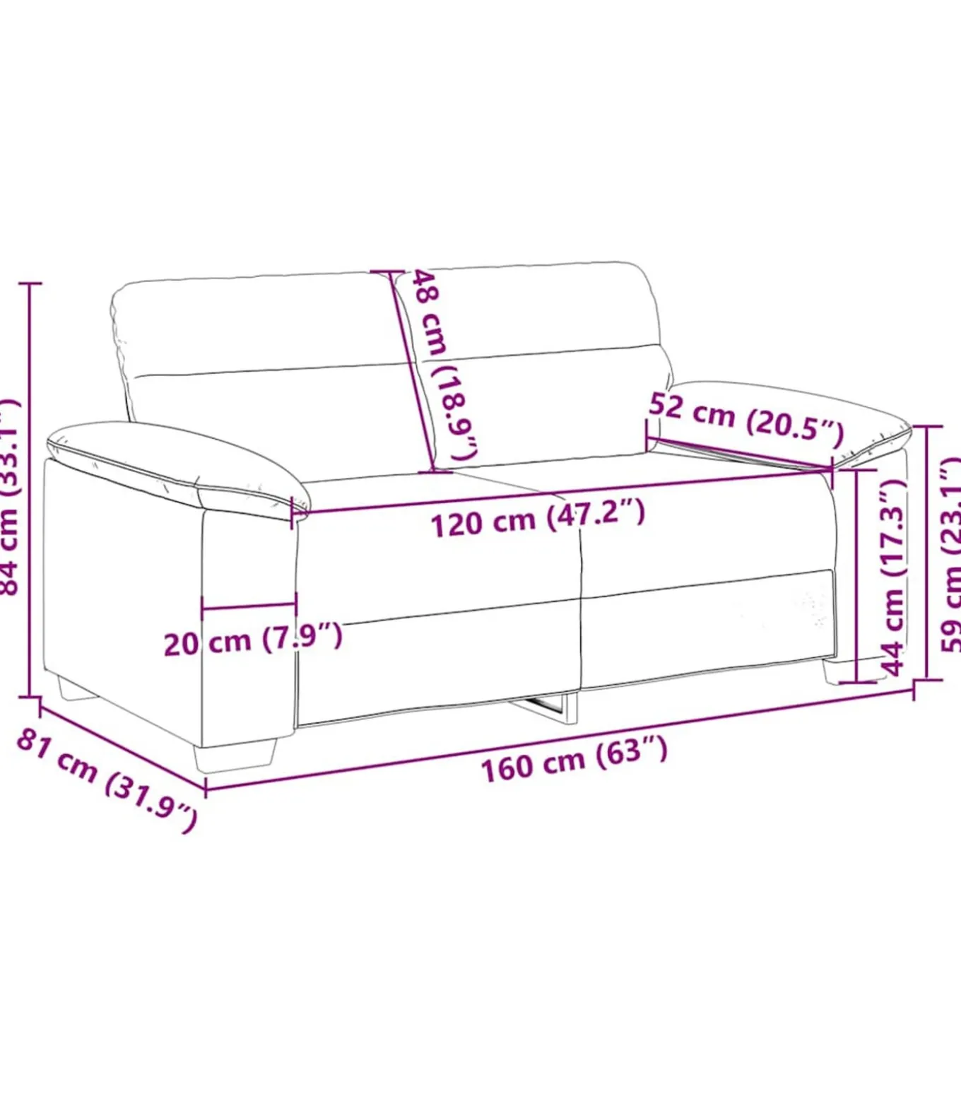 2-zitsbank 120 cm stof lichtgrijs