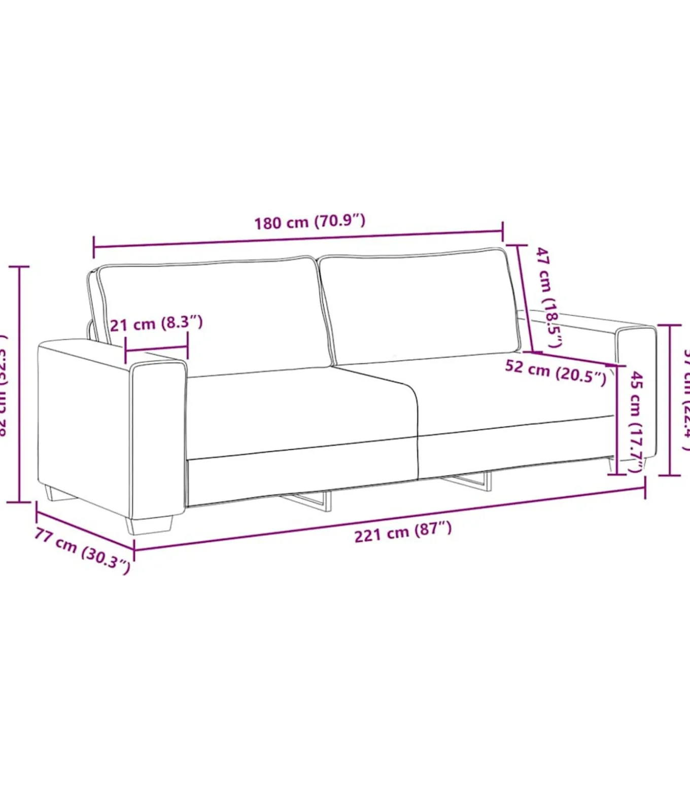 3-zitsbank 180 cm stof zwart