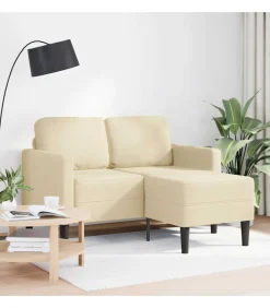 2-zitsbank met ligstoel L-vormig crèmekleurig stof 125 cm