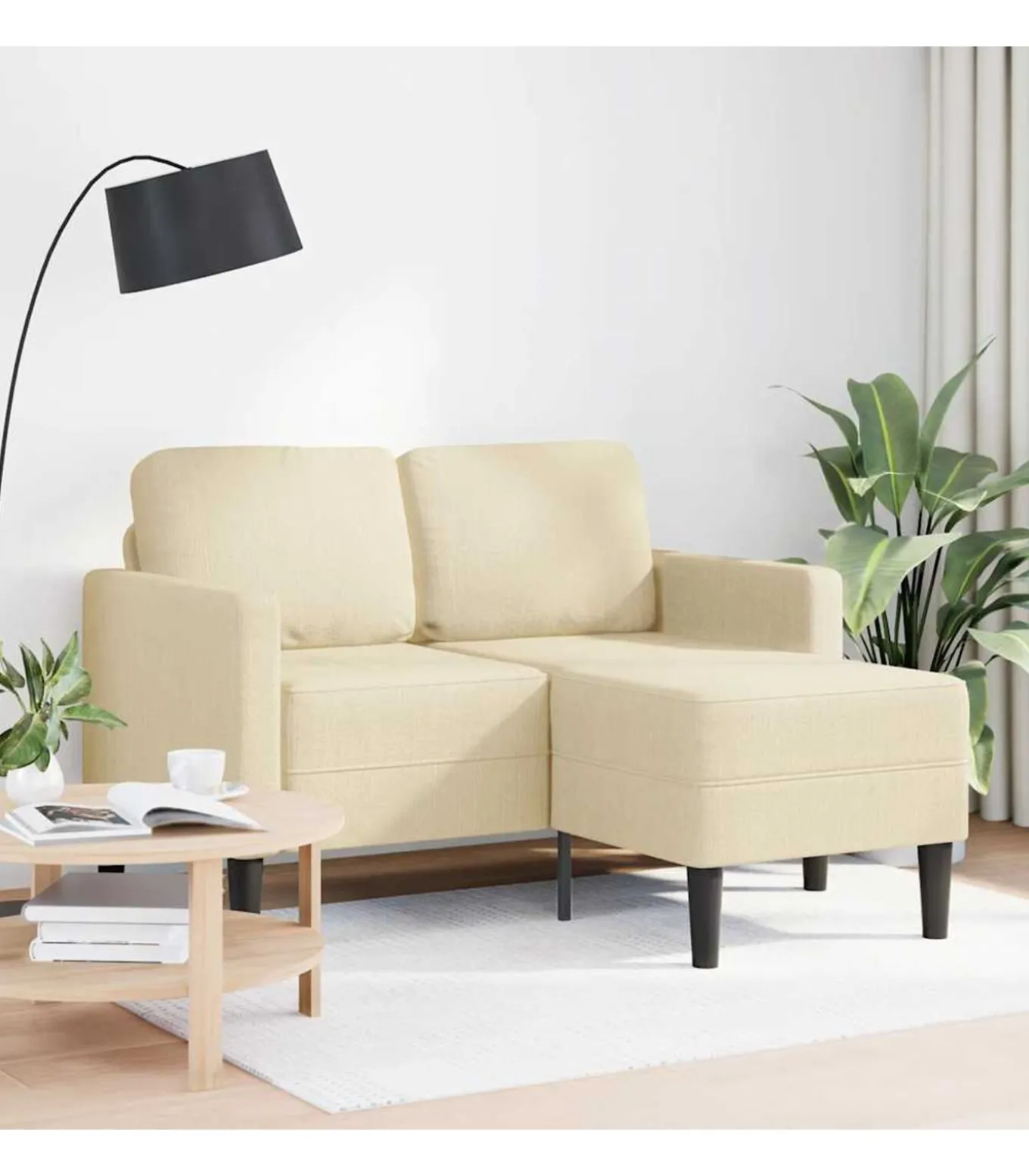 2-zitsbank met ligstoel L-vormig crèmekleurig stof 125 cm