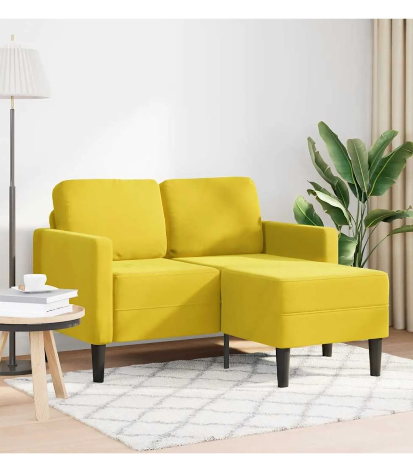 2-zitsbank met ligstoel L-vormig 125 cm fluweel geel